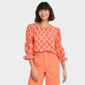 Who What Wear Orange Polka Dot Blouse